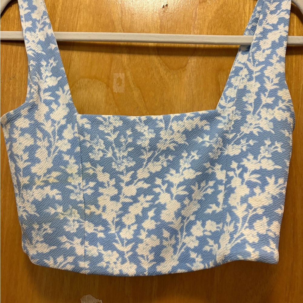 Bar III Blue and White Fitted Crop Tank Top